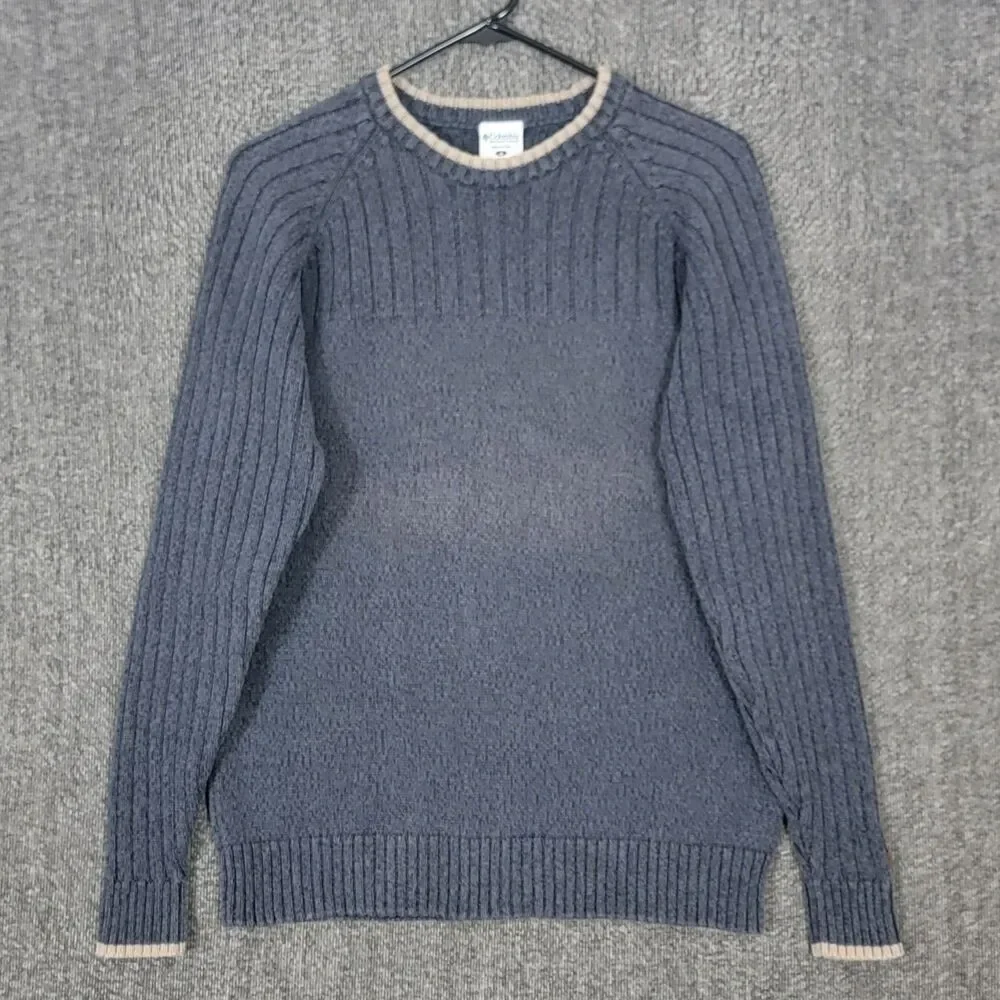 Columbia Sportswear Sweater Mens Small Grayish Blue 100% Cotton Ribbed Preppy